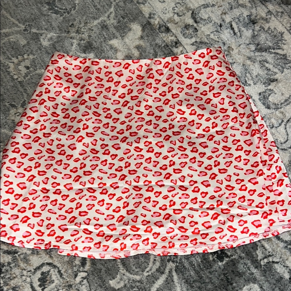Princess Polly Red and White Leopard Print Silk Skirt
